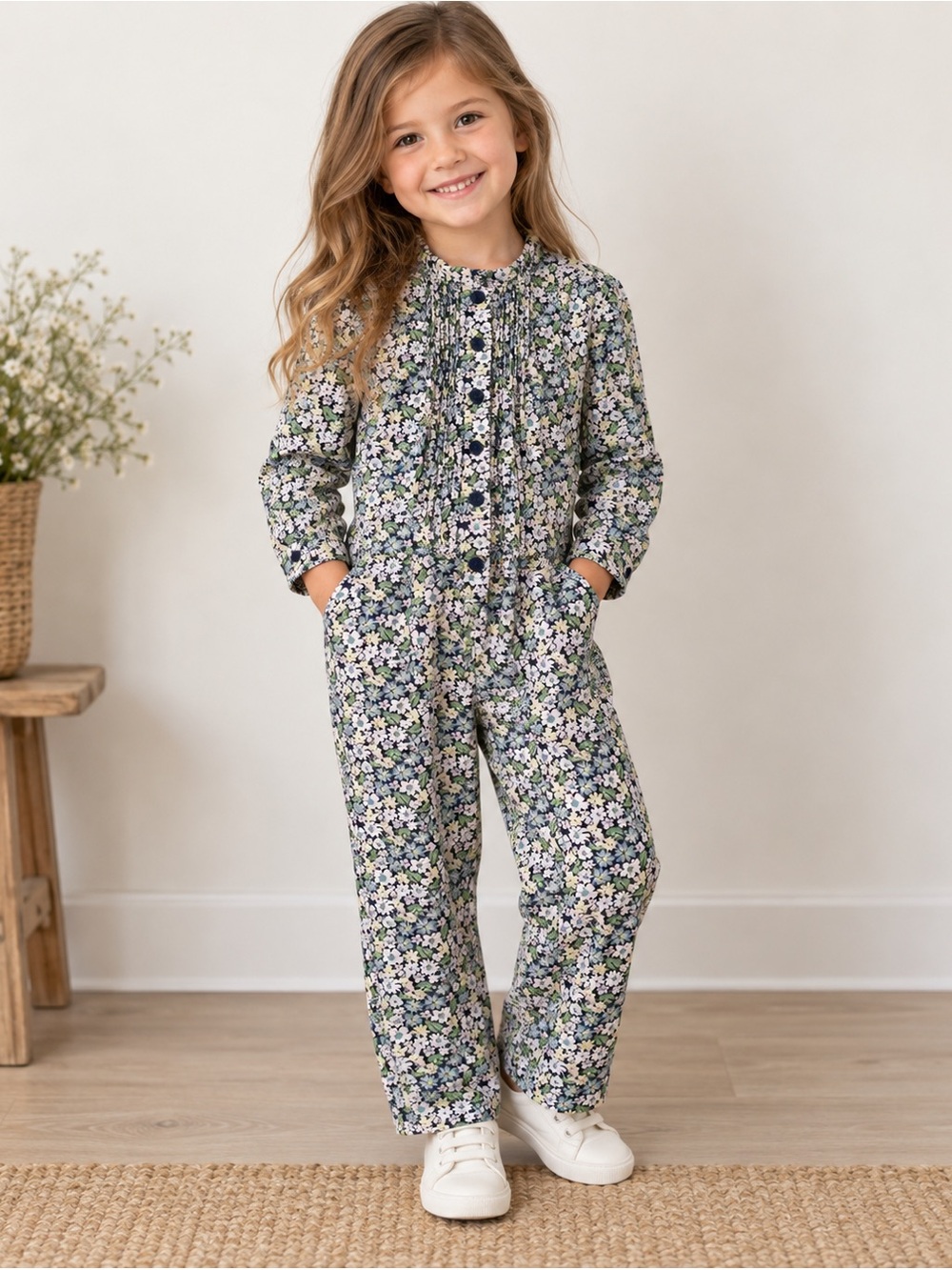 Girls 5T Floral Jumpsuit One Piece Pintuck Ruffle Button Cotton Baby Gap